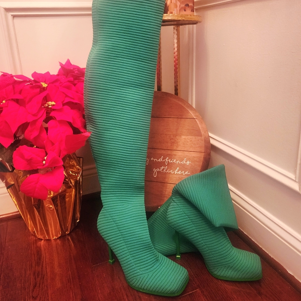 OVO Green Ribbed Over-the-Knee Boots
